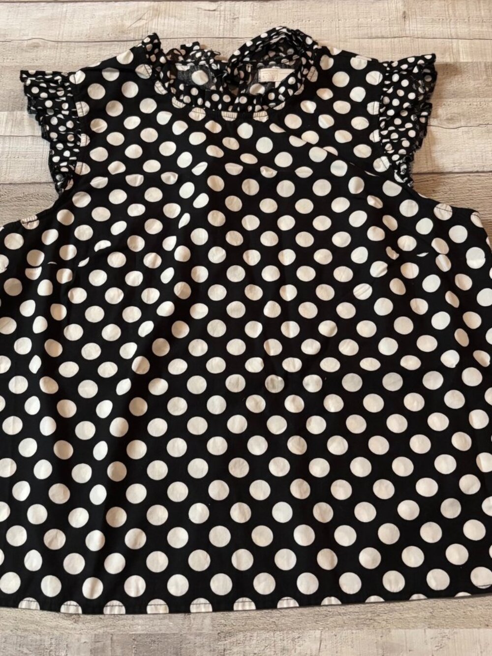 Black & White Polka Dot Ruffled Blouse — Size S
